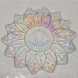 Vintage 60s Federal Carnival Glass Iridescent Petal Shaped Plate